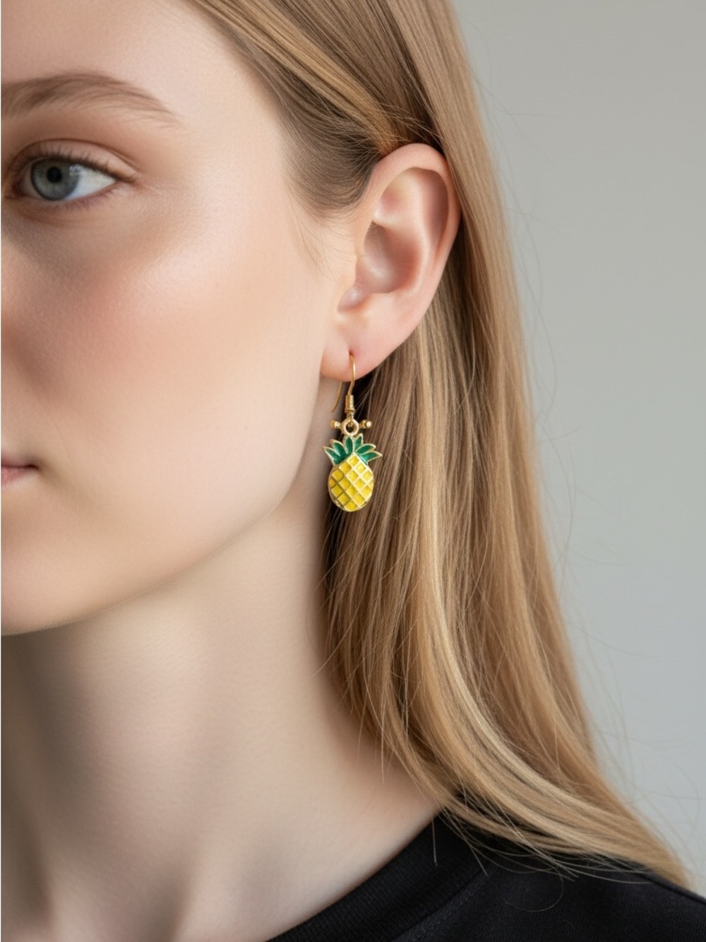 10/24 Gold Pineapple Drop Earrings - Yellow & Green